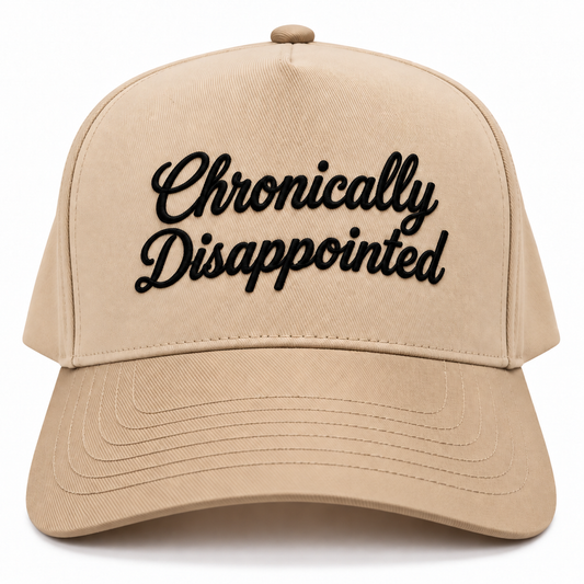 Mad Capper Chronically Disappointed embroidered hat in Natural and Khaki, front view