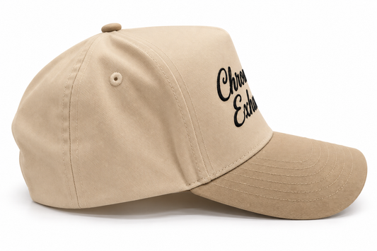 Natural and Khaki Chronically Exhausted Classic hat, angled view
