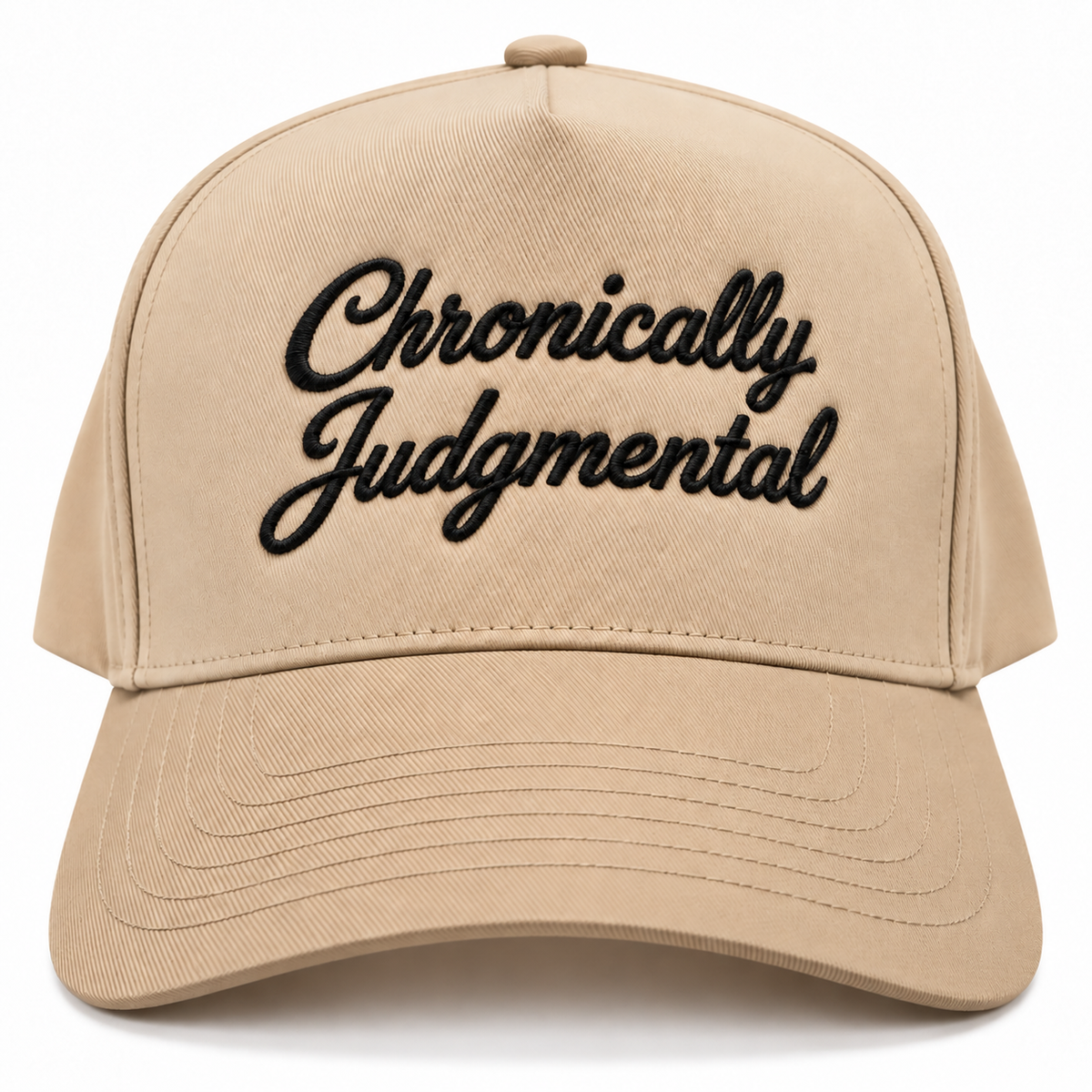 Mad Capper Chronically Judgmental embroidered hat in Natural and Khaki, front view