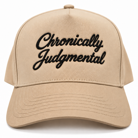 Mad Capper Chronically Judgmental embroidered hat in Natural and Khaki, front view