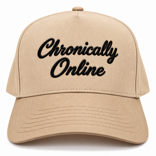 Mad Capper Chronically Online embroidered hat in Natural and Khaki, front view
