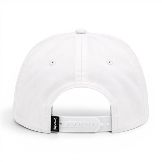 Mad Capper Star Spangled Doodle white Imperial snapback hat with embroidered golden doodle carrying American flag.