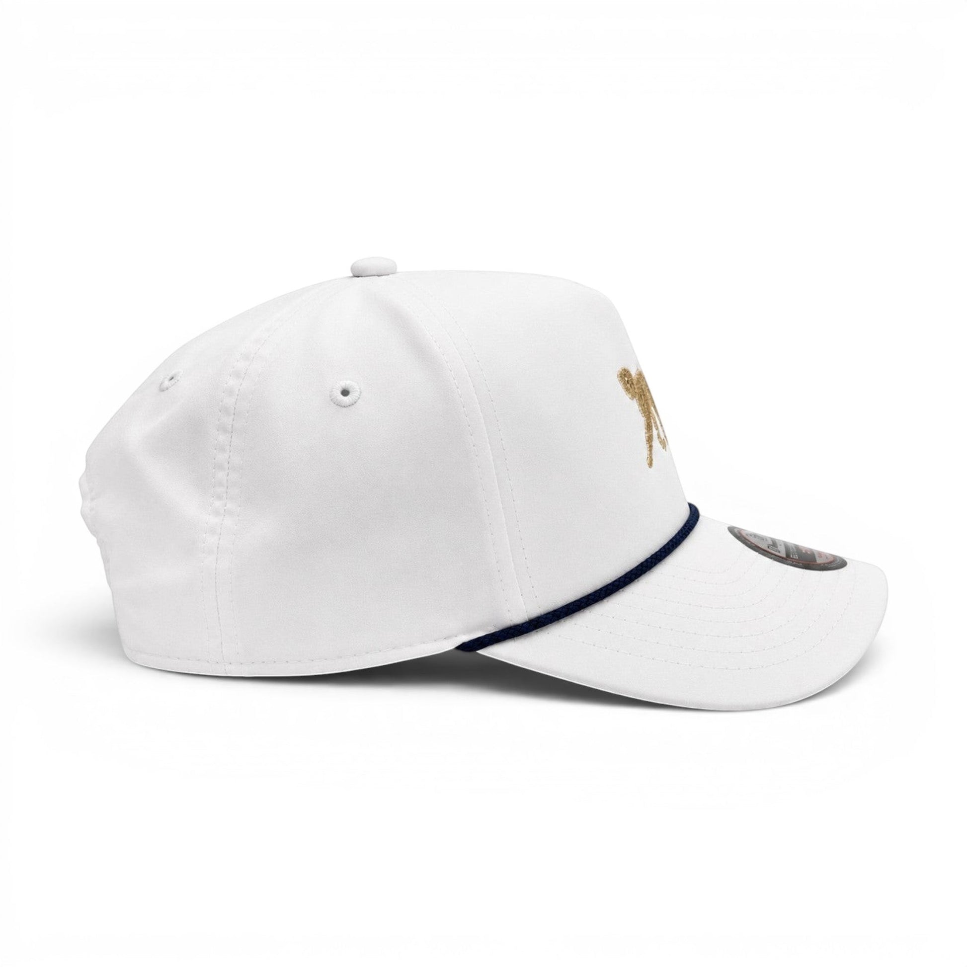 Mad Capper white Imperial snapback hat with embroidered golden doodle and American flag detail. Red, white & blue rope.