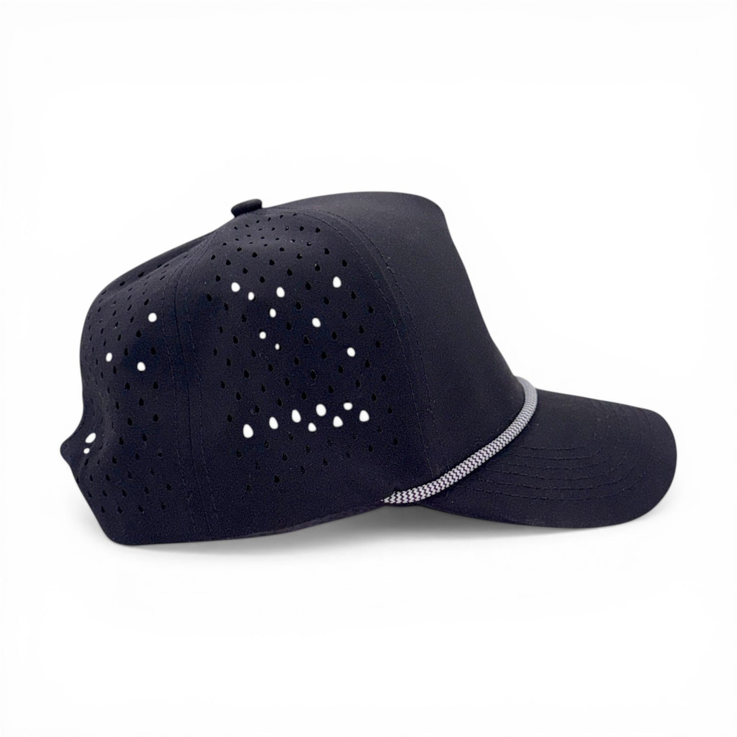 Mad Capper black performance rope cap with Texas flag and astronaut embroidery, perforated for breathability. Adjustable snapback.