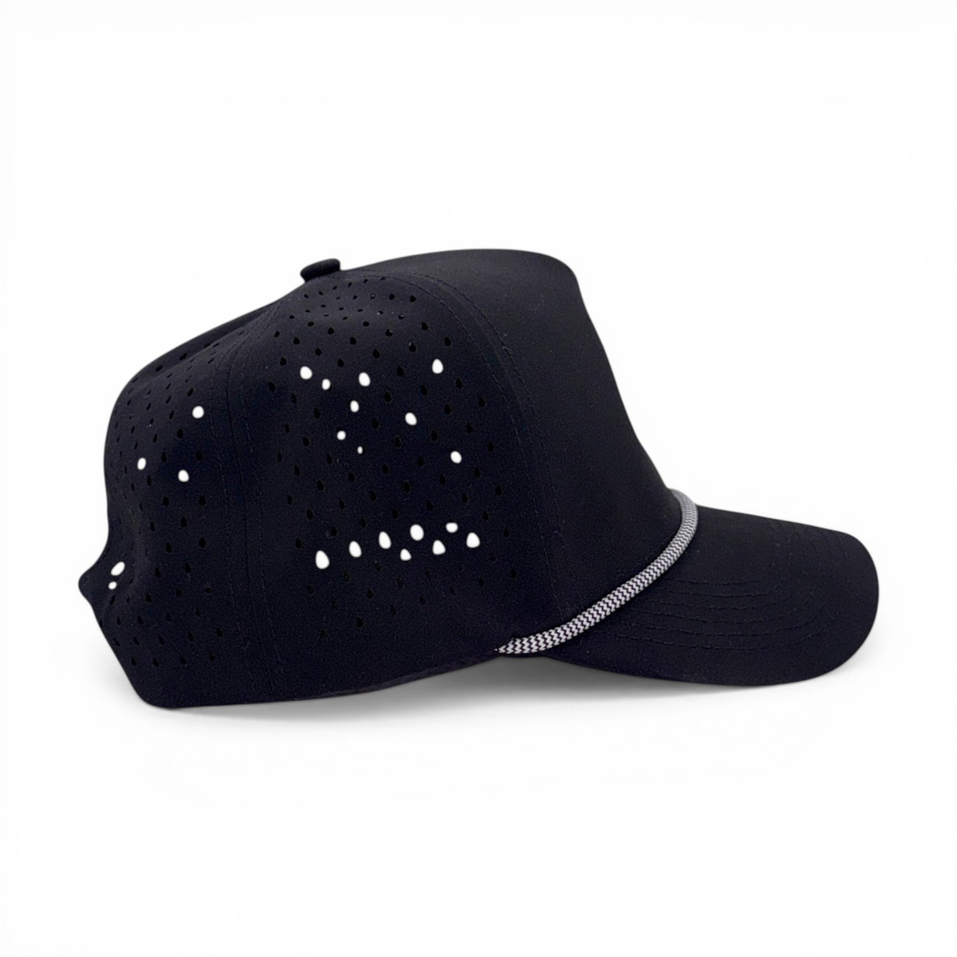 Mad Capper black performance rope cap with Texas flag and astronaut embroidery, featuring perforated sides and adjustable snapback.