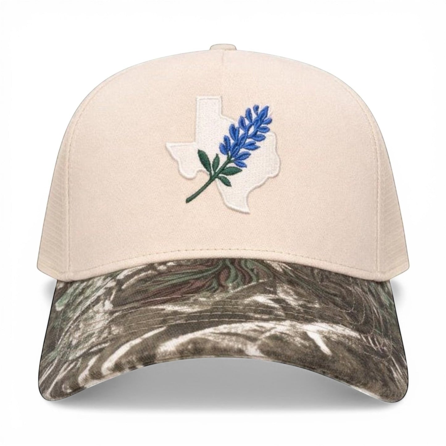 Texas Bluebonnet Cream Camo embroidered hat - Mad Capper