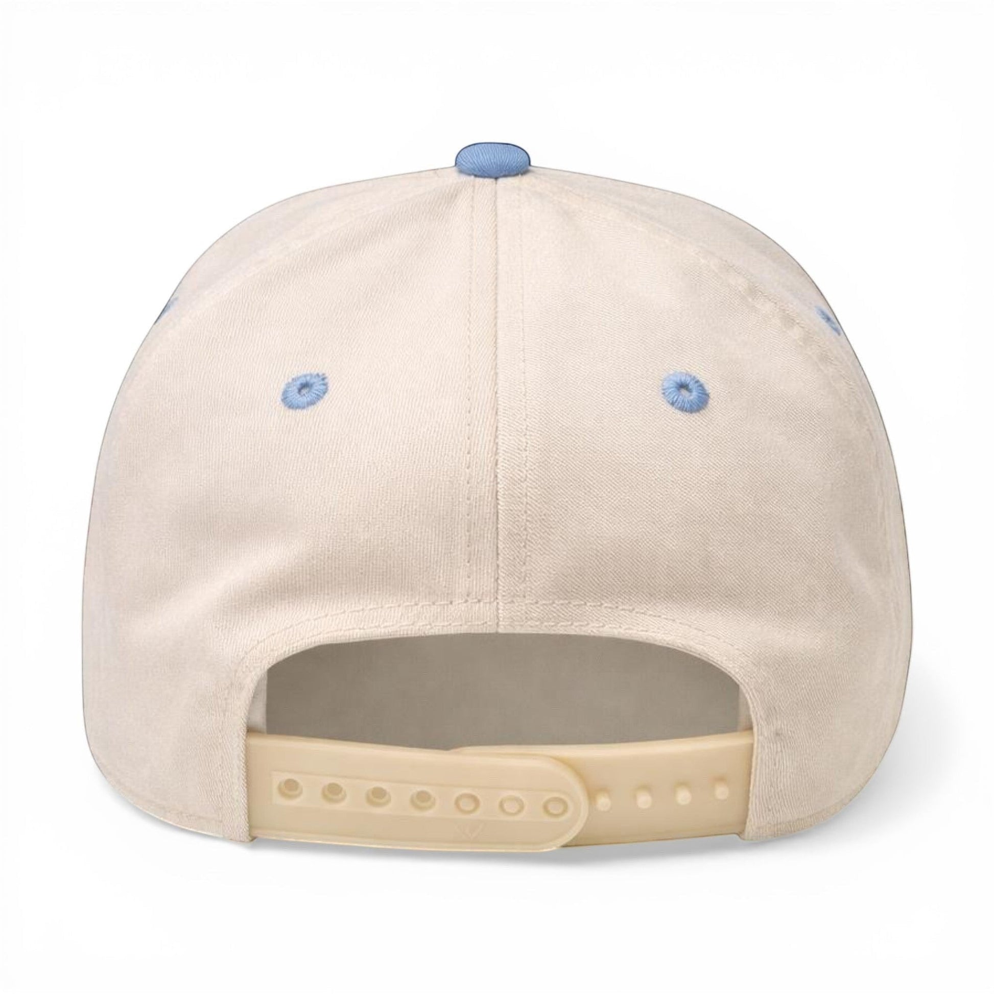 Texas Bluebonnet Embroidered Hat – Back View, Tan Crown with Baby Blue Brim and Snapback Closure | Mad Capper